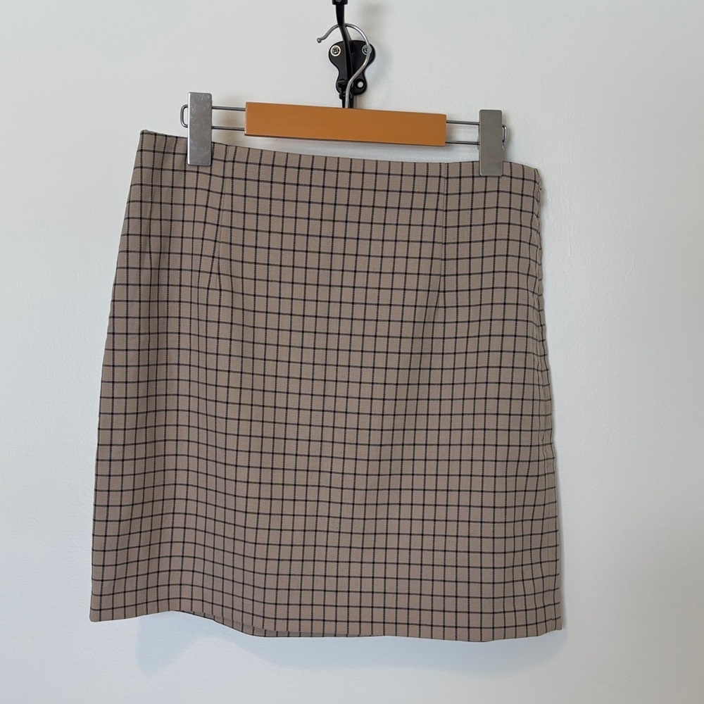 Theory Tan and Black Checkered Pencil Skirt